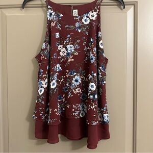 High-Neck, Floral, Chiffon Tank Top - 2-Layer (Floral Then Solid Layer)